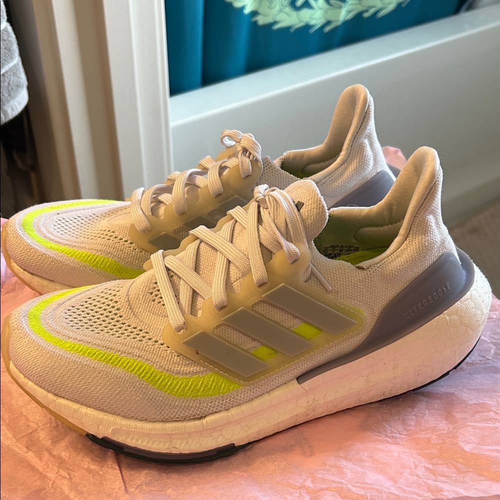 Adidas Ultraboost Cream and Neon Yellow Shoes